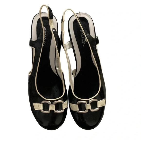 AEROSOLES women's black and cream heels size 7 1/2 - Picture 1 of 6